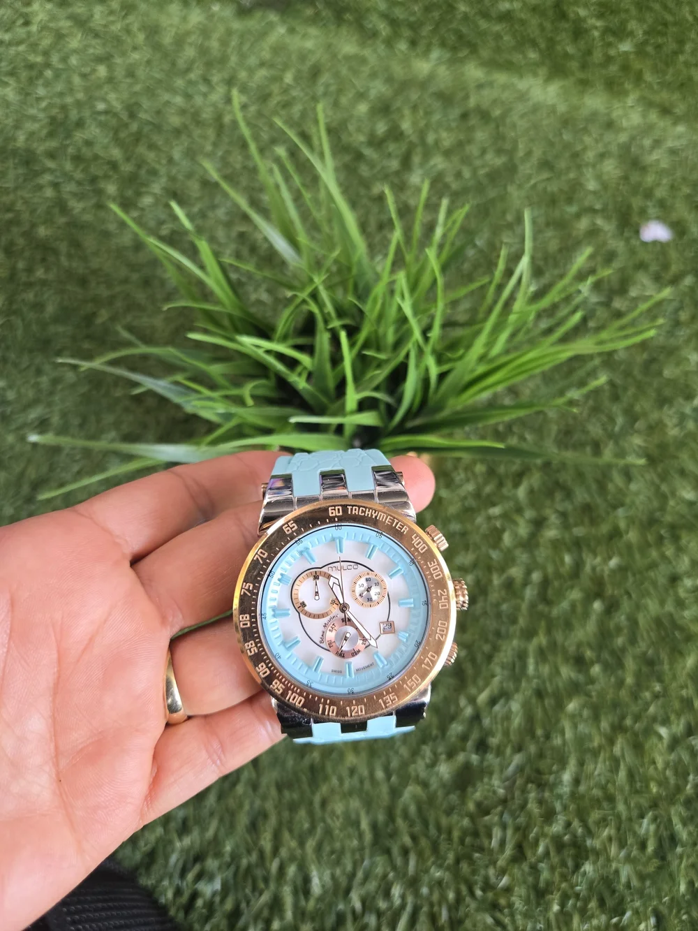 Mulco Aqua Blue Dial Chronograph with Rose Gold Bezel